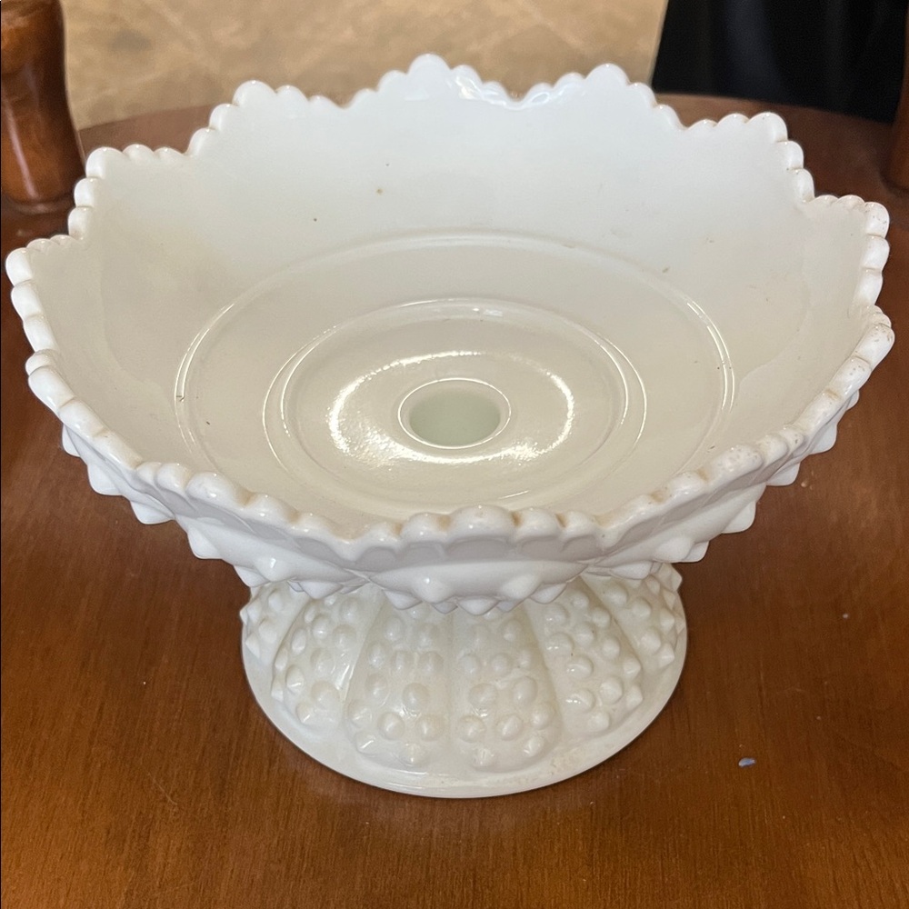 Fenton hobnail footed candle Bowl